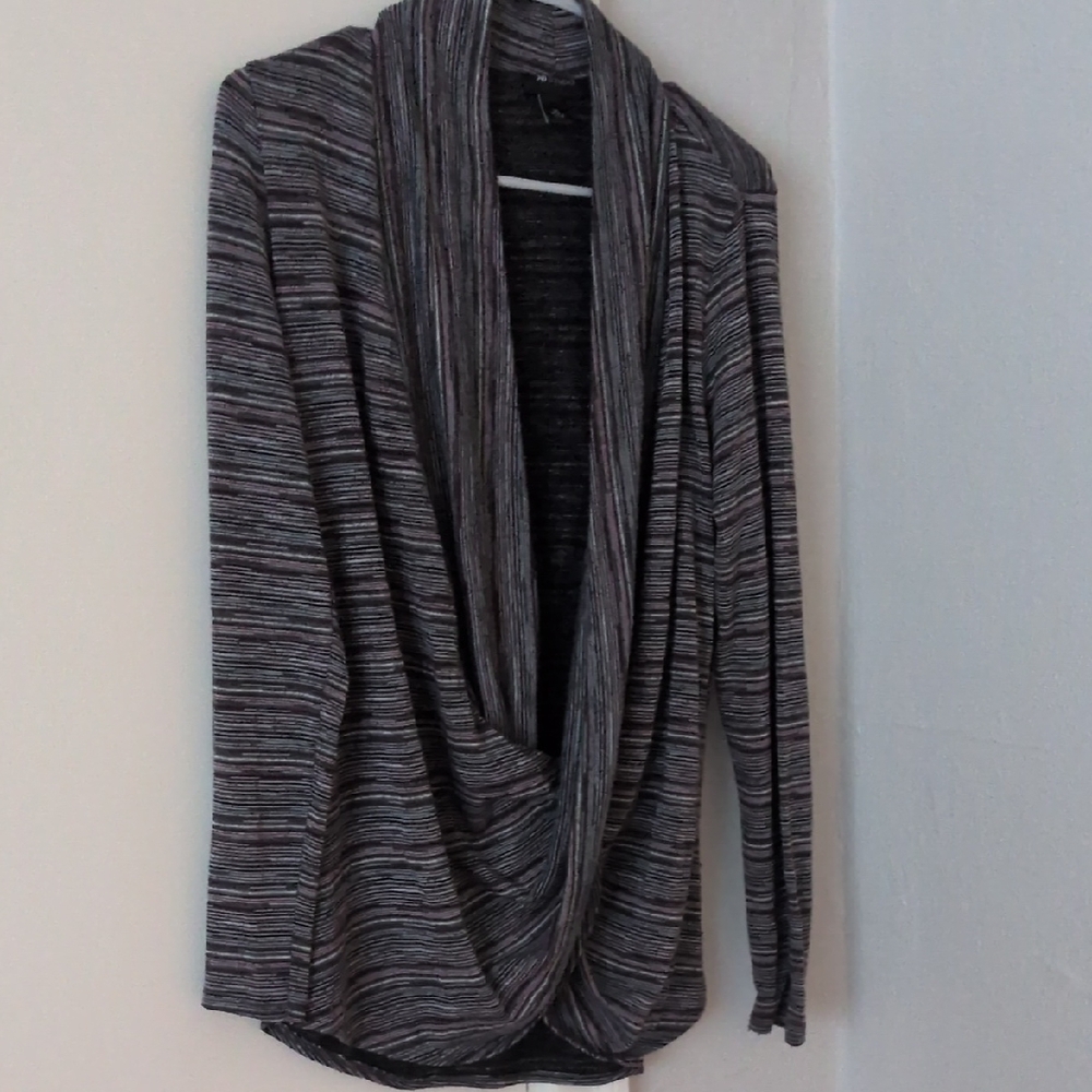 AB Studio Charcoal Red And Light Gray Striped Cowl‎ Neck Sweater Size Medium